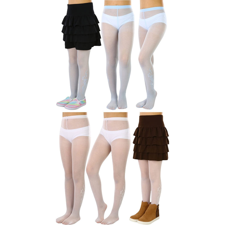 Girls to Junior Pack of 6 Opaque Nylon Tights Pantyhose Age: 1-12 Years Old