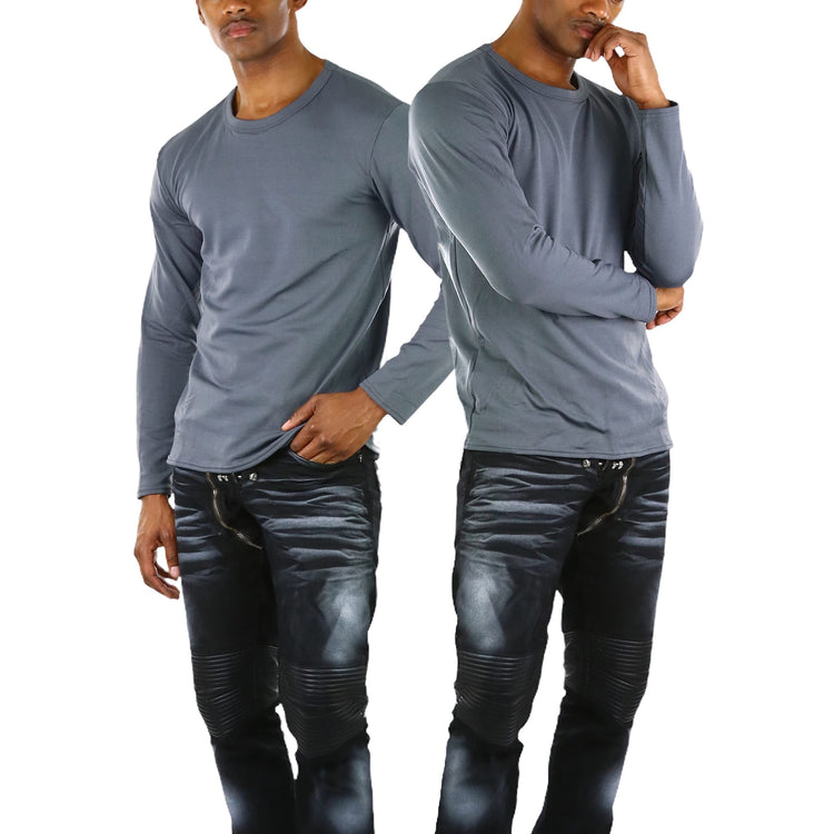 Men's Premium Fleece Lined Microfiber Thermal Long Sleeve Crewneck Shirt Top