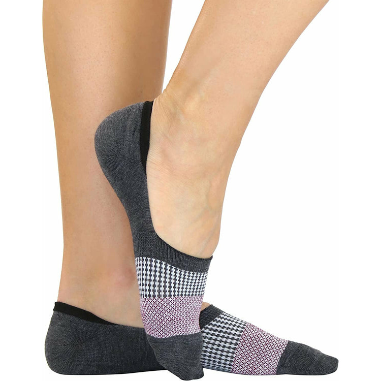 Unisex Pack of 4 Patterned Laser Cut No Show Socks with Heel Grip