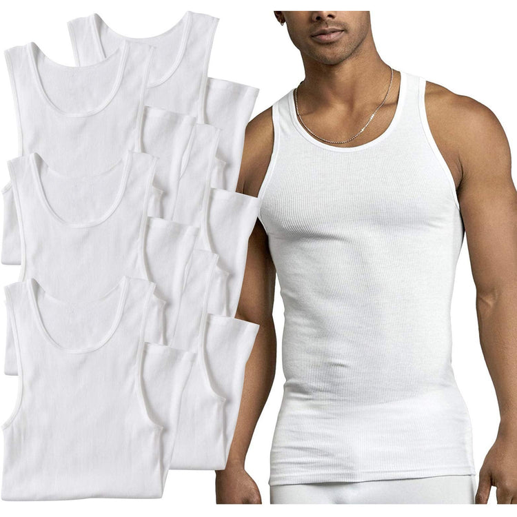 Men's 100% Preshrunk Cotton White Under Tanks Value Pack
