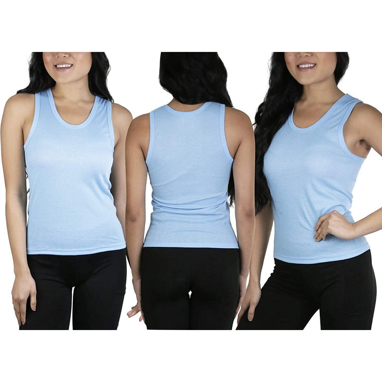 Women’s Pack of 6 100% Cotton Ribbed Layering Scoop Neck Tank Tops