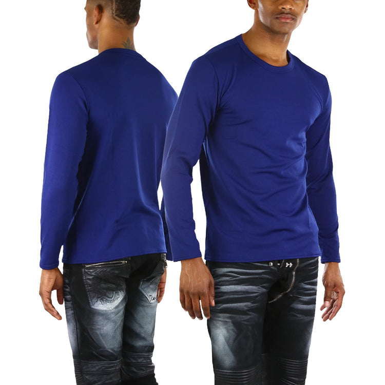 Men's Premium Fleece Lined Microfiber Thermal Long Sleeve Crewneck Shirt Top