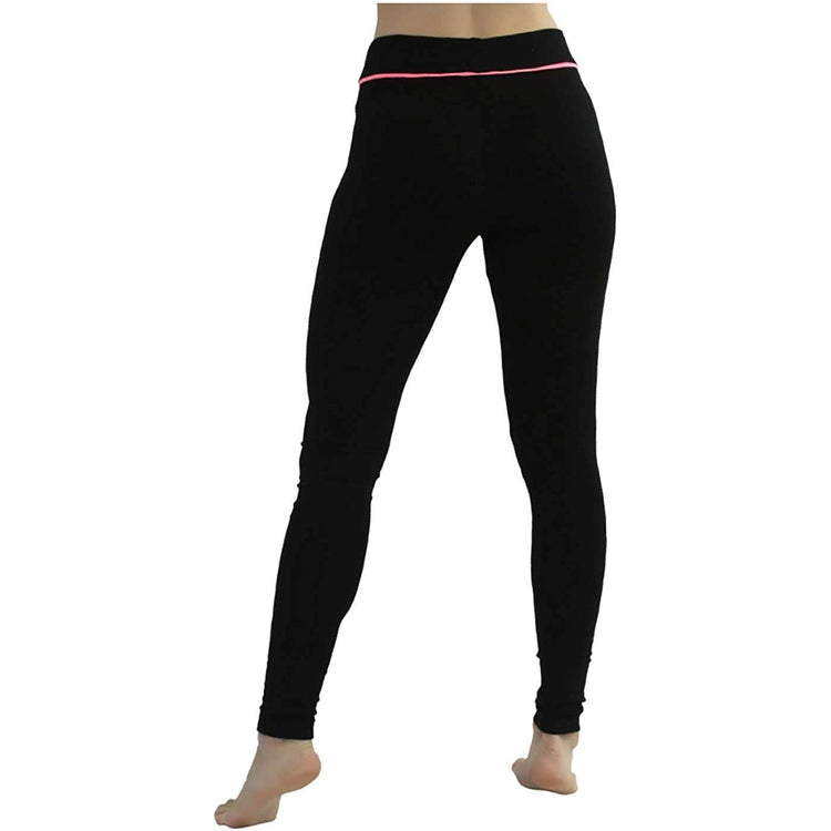 Women's Soft Knit Yoga Cotton Skinny Fit Full Length Leggings Tights w/ Drawstring Contrast