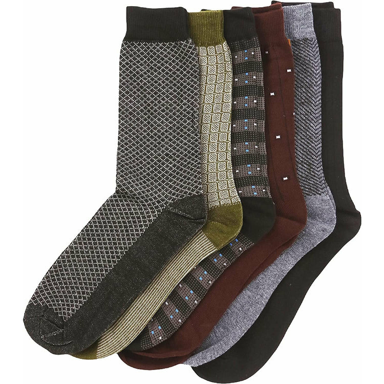 Men's Pack of 6 Solid Color and Patterned Dress Socks