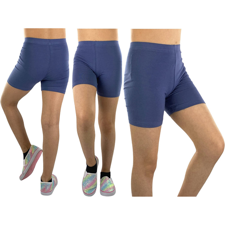 Girls' Pack of 6 Cotton-Spandex Blend Stretch Waistband Short Length Shorts