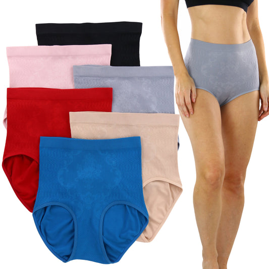 ToBeInStyle Women's 6 Pack Laser-Cut Tummy Control Panties - Assorted  Vibrant - X-Large 