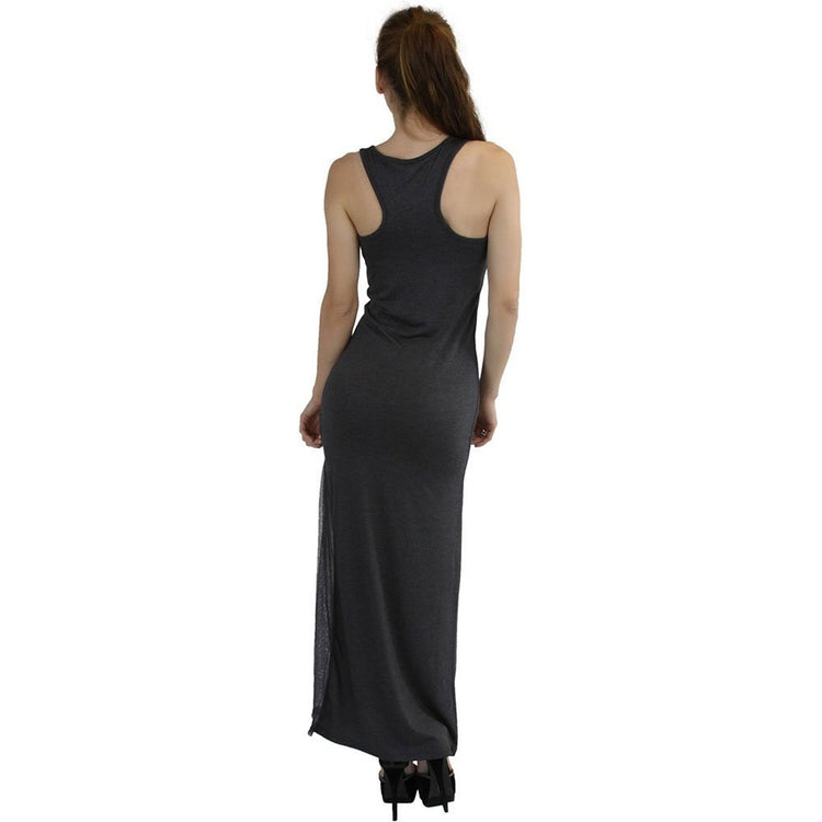 Women's Side Mesh-Split Racerback Elastic Waist Y-Back Maxi Dress