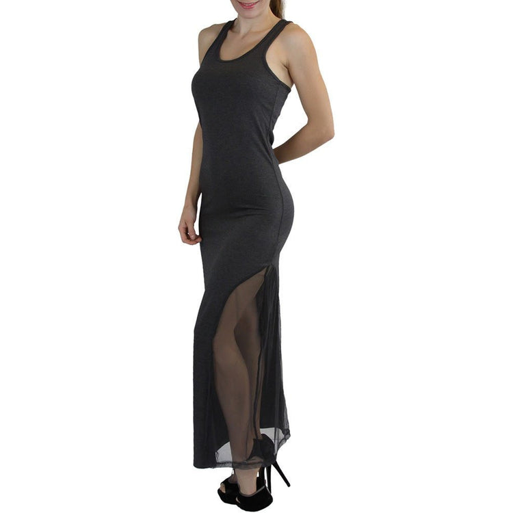 Women's Side Mesh-Split Racerback Elastic Waist Y-Back Maxi Dress