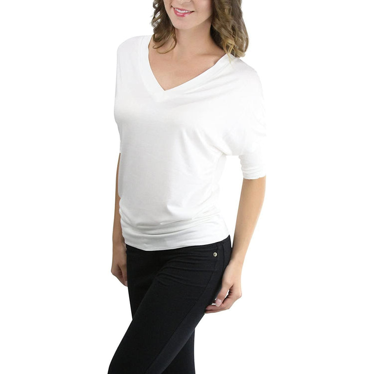 ToBeInStyle Women’s Comfortable Relaxed Fit V-Neck Tapered Blouse Top