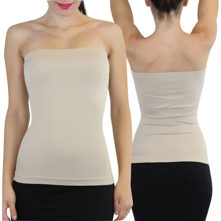 Women's Seamless Bandeau Tube Top Ribbed Without Pad