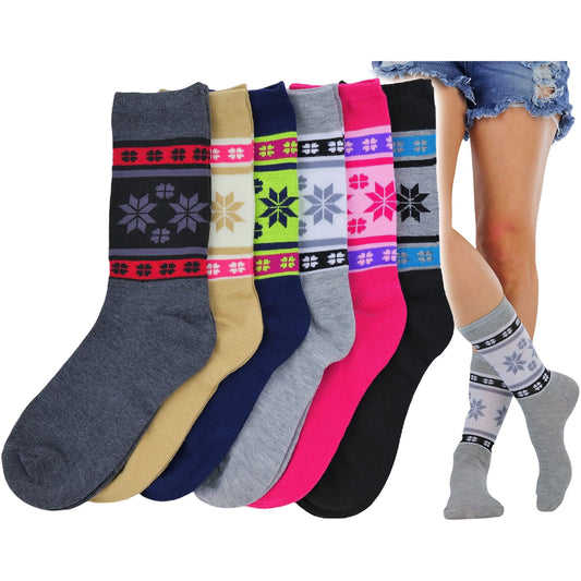 Women's Pack of 6 Fashion Printed Crew Socks
