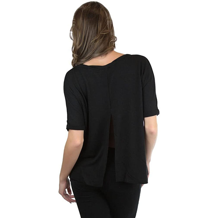 Women's Solid Round Neck 3/4 Sleeve Loose Fit Top