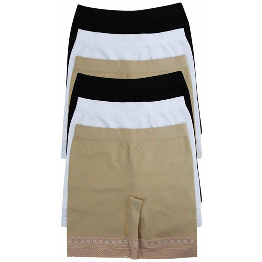 Women's Pack of 6 Seamless Lace-Trim Layering Control Mini Basic Assortment Shorts