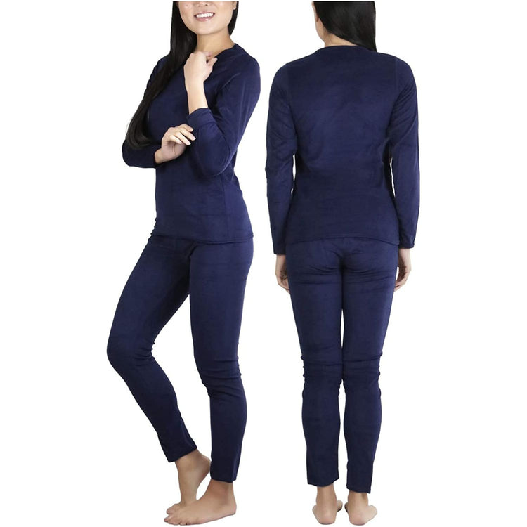 Women's Soft Velvet Long Sleeve Top and Bottom Thermal Set