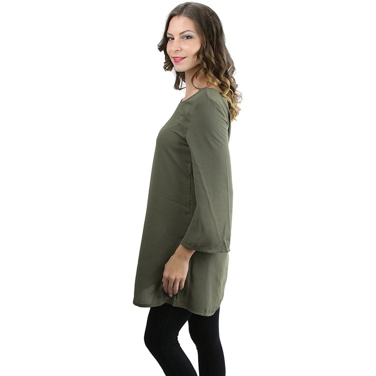 Women's 3/4 Bell Sleeve T-Back Detail Dress