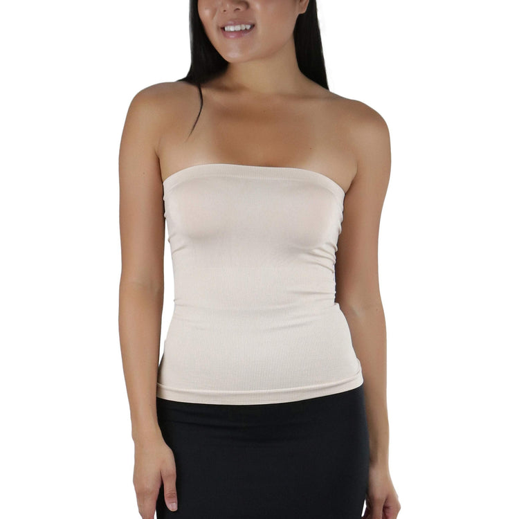 Women's Seamless Bandeau Tube Top Ribbed Without Pad