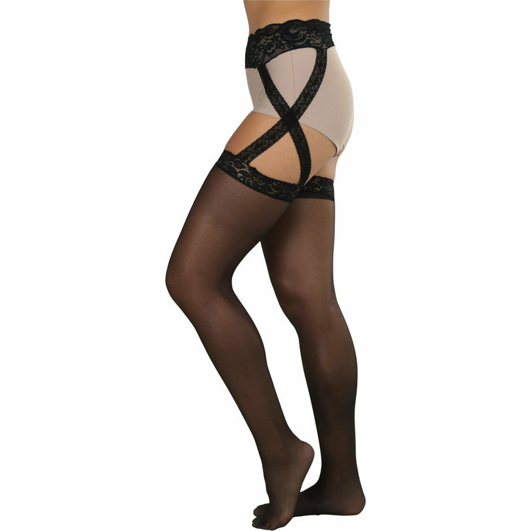 Women's Sheer All In One Suspender With Crossed Lace On Sides