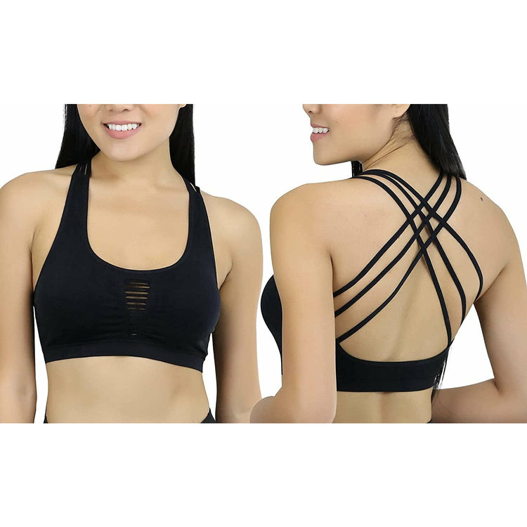 ToBeInStyle Women's Pack of 3 Seamless Cross Back Bralettes with Front Cut Out Pattern
