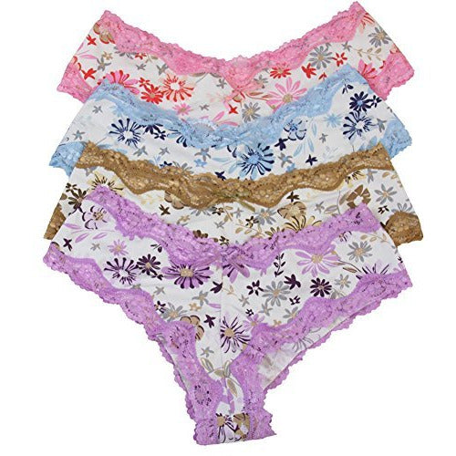 Women's Pack of 4 Floral Pattern Brief Panties