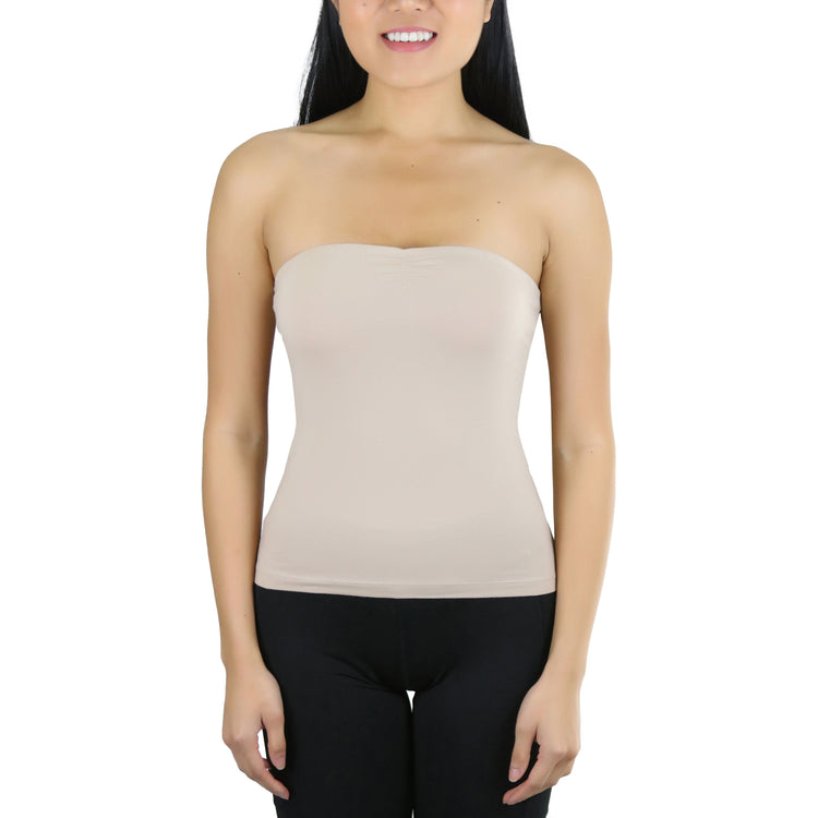 Women's Straight Neckline Ruched Basic Solid Knit Tube Top