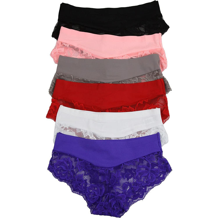 ToBeInStyle Women's 6 Pack Sheer Lace Cheeky Hipster Panties