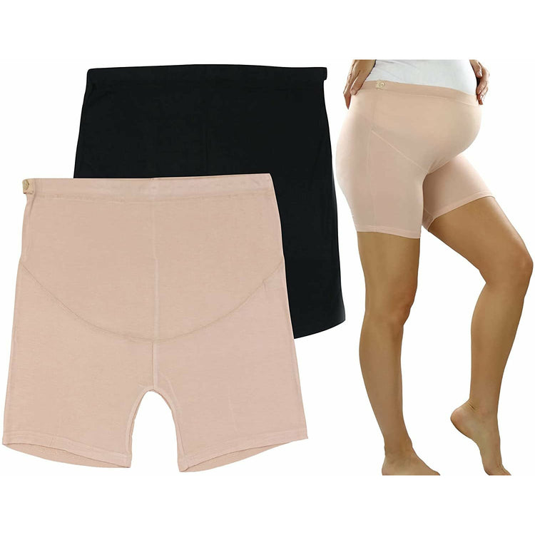 ToBeInStyle Women's Pack of 2 High Waisted Over The Bump Maternity Layering Shorts Underwear with Button Sides