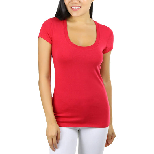 Women's Slim Fit Scoop Neck Short Sleeve Longline Tee