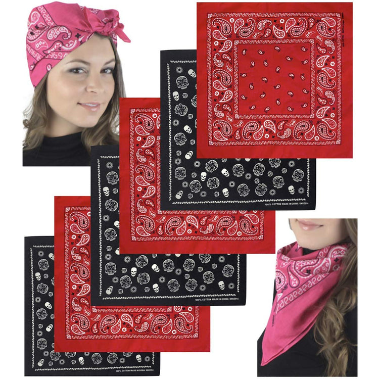 Unisex Pack of 6 Classic Cotton Graphic Bandanas