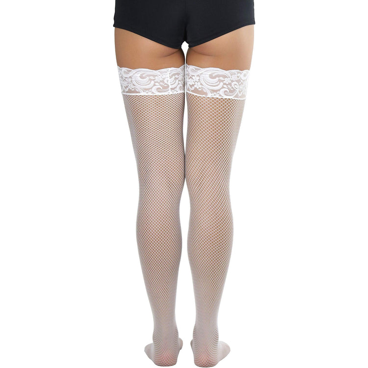 Women's Wide Floral Lace Fishnet Thigh High Stockings
