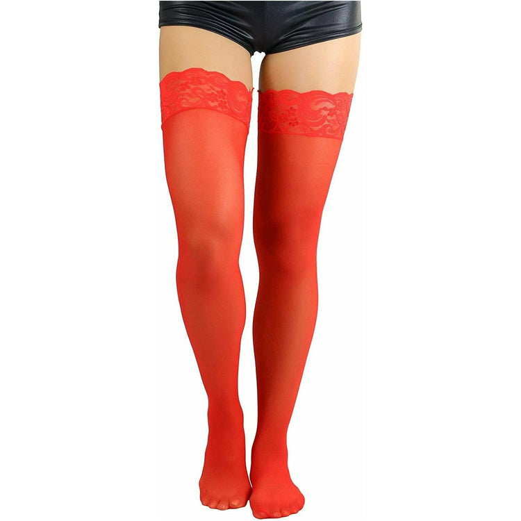 ToBeInStyle Women's Sheer Nylon Thigh High With Seamless Lace Top