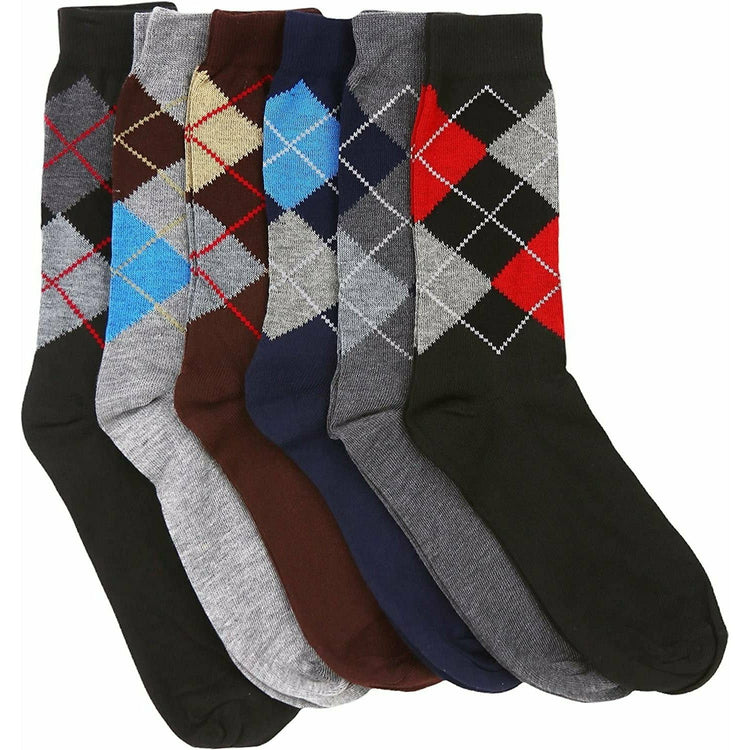 Men's Pack of 6 Solid Color and Patterned Dress Socks