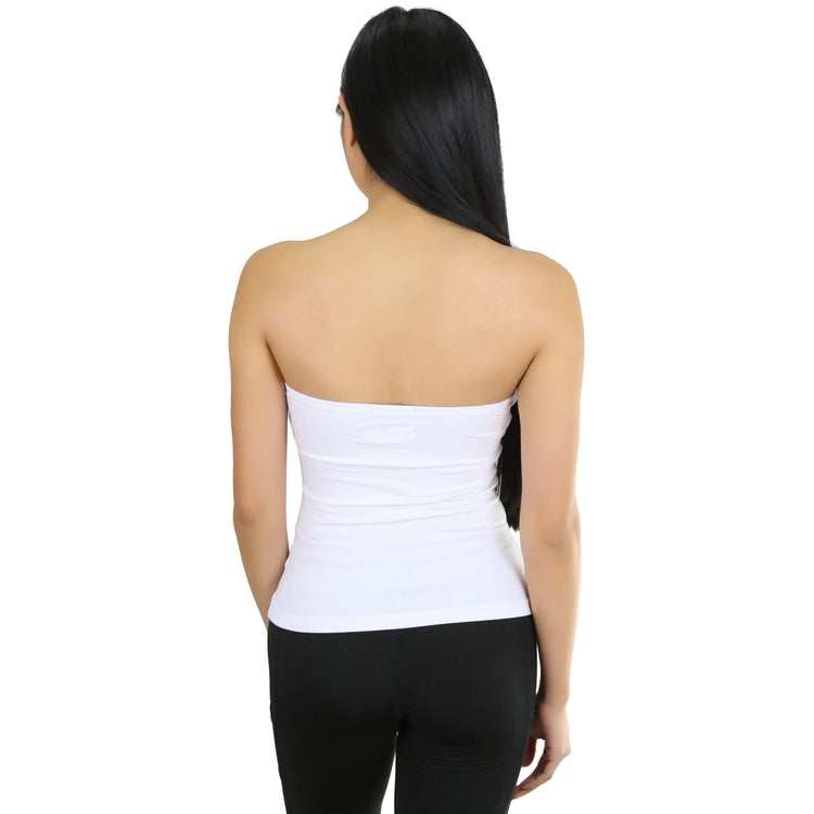 Women's Straight Neckline Ruched Basic Solid Knit Tube Top