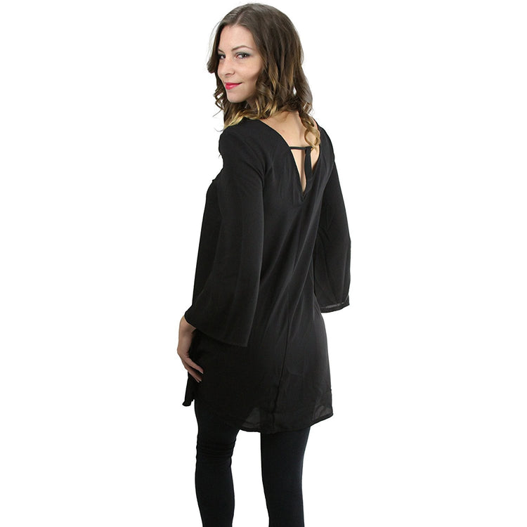 Women's 3/4 Bell Sleeve T-Back Detail Dress