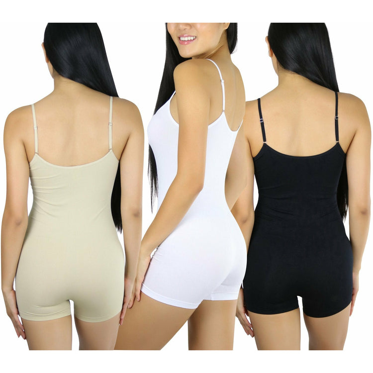 Women's Pack of 3 Essential Layering Seamless Pull On Bodysuit Cami Top Shorts Bottoms