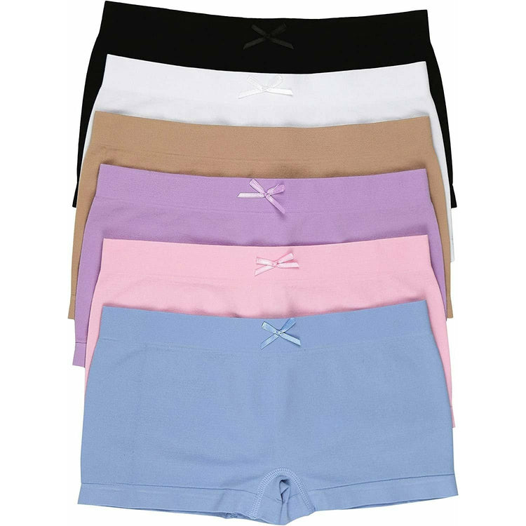 ToBeInStyle Girls' Pack of 6 Solid Color Ribbon Seamless Boyshorts