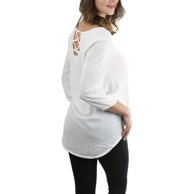 Women’s Peasant V Neck Strappy Back Blouse