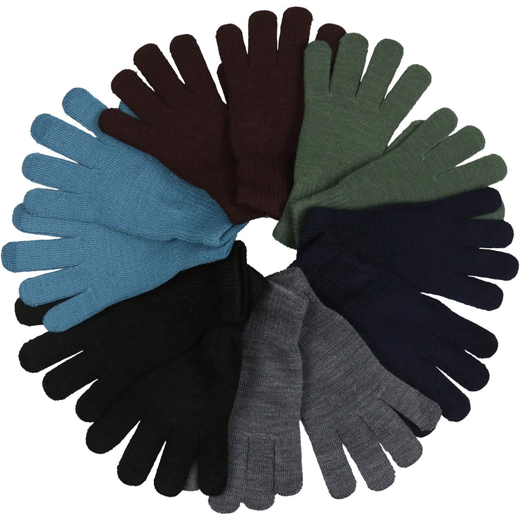 Men's Pack of 6 Knit Solid Colored Gloves