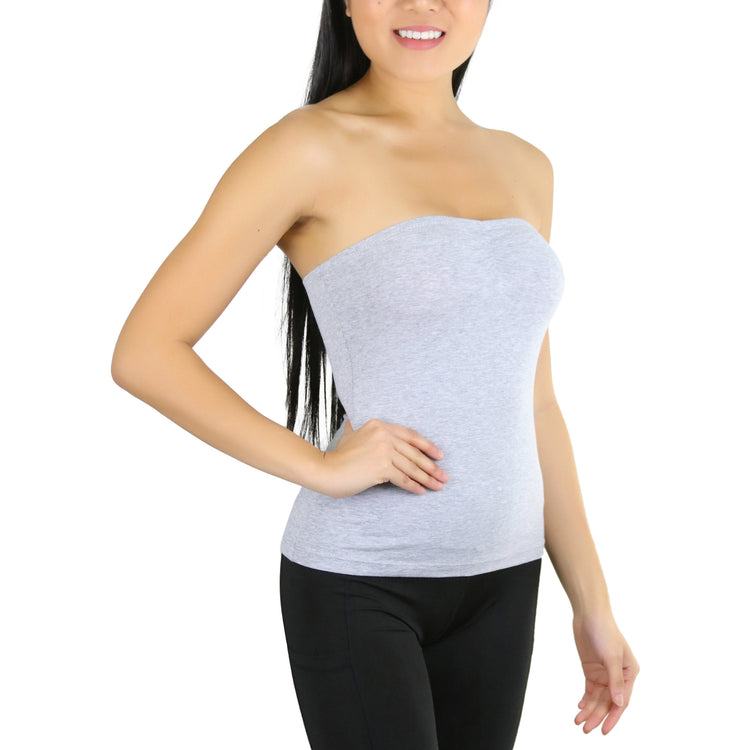 Women's Straight Neckline Ruched Basic Solid Knit Tube Top