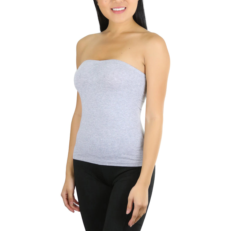 Women's Straight Neckline Ruched Basic Solid Knit Tube Top