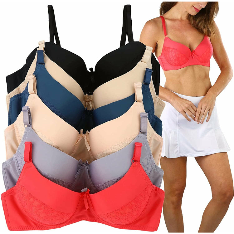 ToBeInStyle Women's Pack of 6 Padded Half-Laced Full Cup Bras