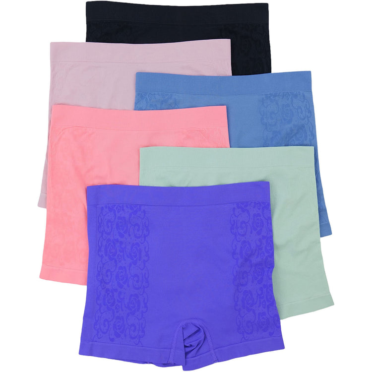 Women's Pack of 6 Floral Lattice Control Shaping Boyshorts Seamless Underwear