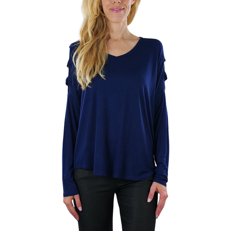Women's Cutout Shoulders and V-Neck Long Sleeve Top