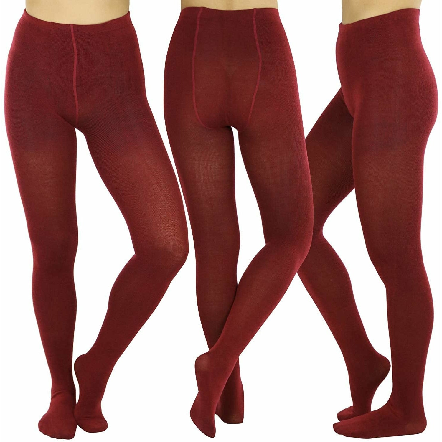 Buy ToBeInStyle Women's Opaque Full Footed Skin Tight Leggings Lace Trim  (Red) at