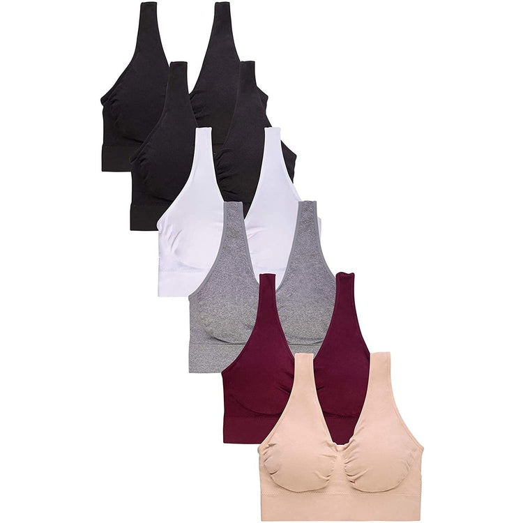 Women's Pack of 6 Padded Double Scoop Comfort Lounging Bras