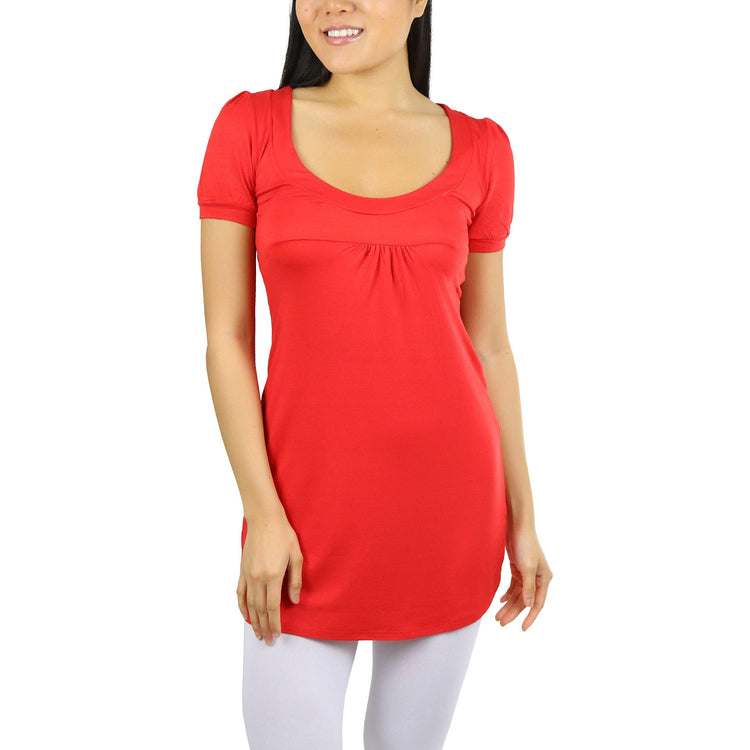 Women's Long Scoop Neck Tunic Dress with Cap Sleeves