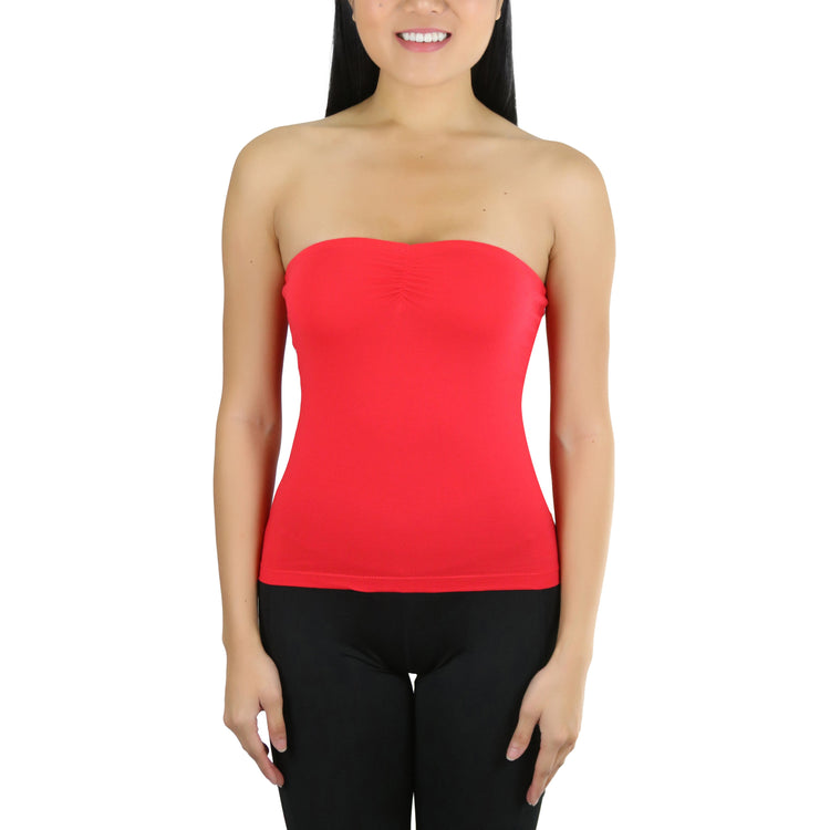 Women's Straight Neckline Ruched Basic Solid Knit Tube Top