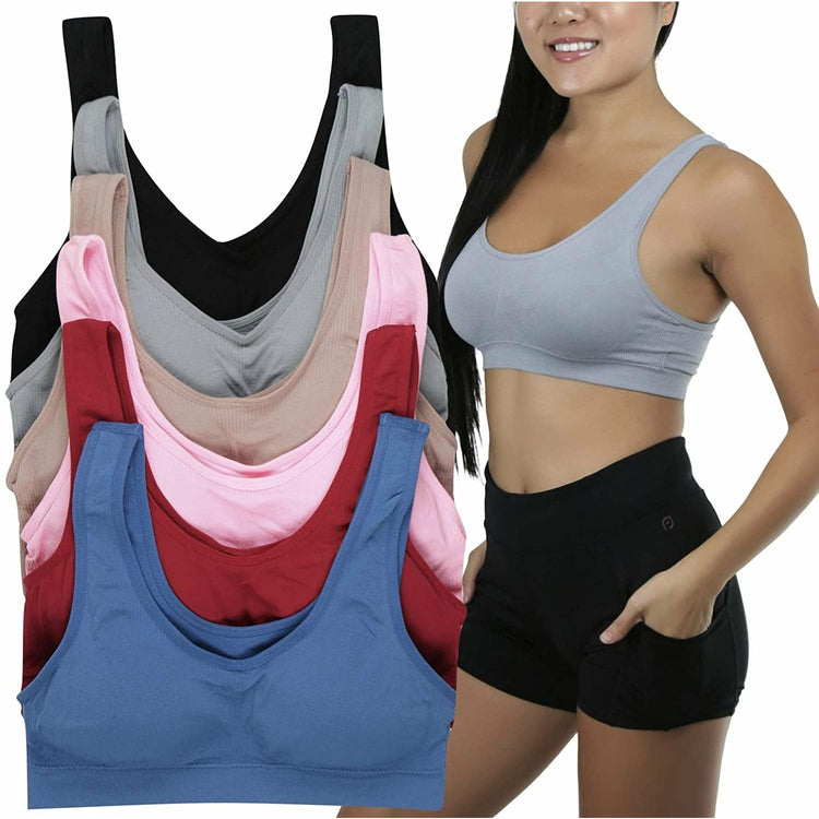 ToBeInStyle Women's Pack of 6 Padded Scoop Neck Lounging Bras