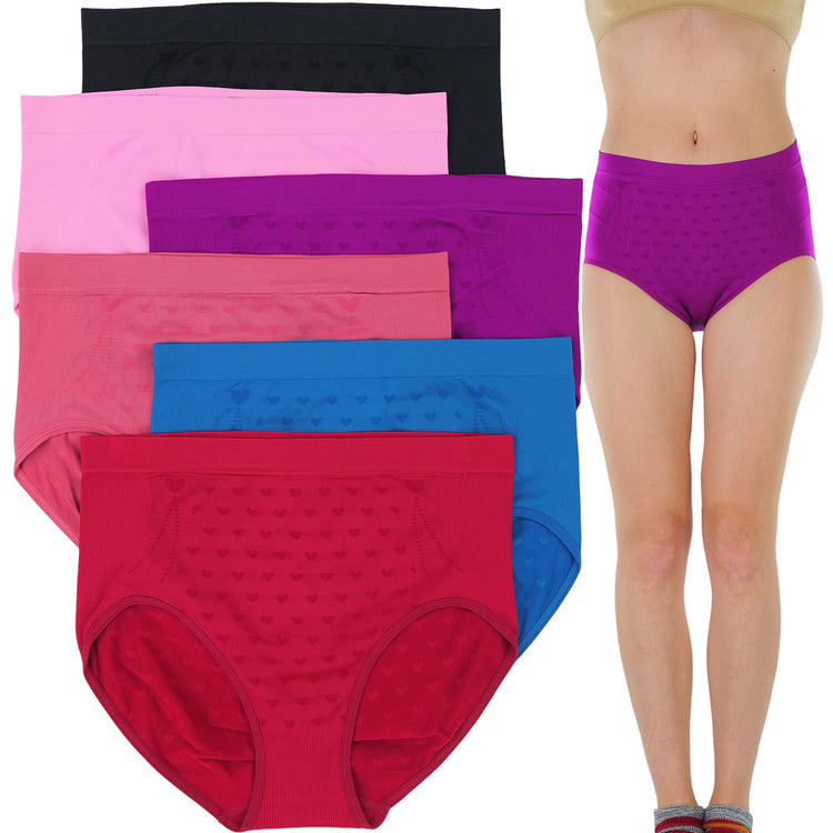 Womens Pack of 6 Plus Size Seamless V Patterned High Waisted Briefs