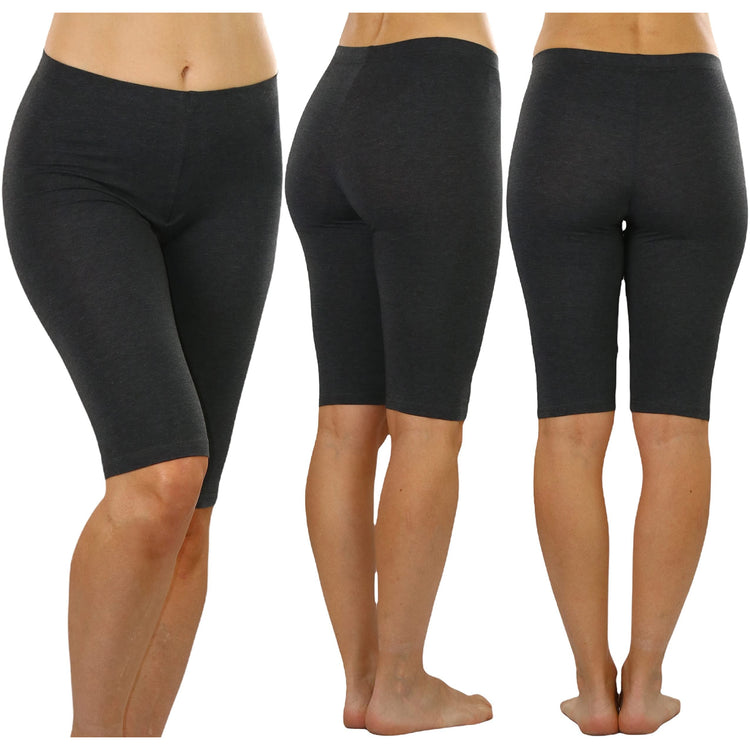 Women's Pack of 6 Premium Cotton Blend High Waisted Knee Length Biker Bermuda Shorts