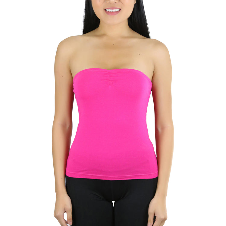 Women's Straight Neckline Ruched Basic Solid Knit Tube Top